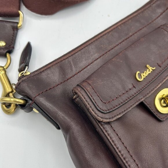 Coach Penelope Brown Leather Swingpack Crossbody Bag Purse Turn Lock Women's - Picture 4 of 7